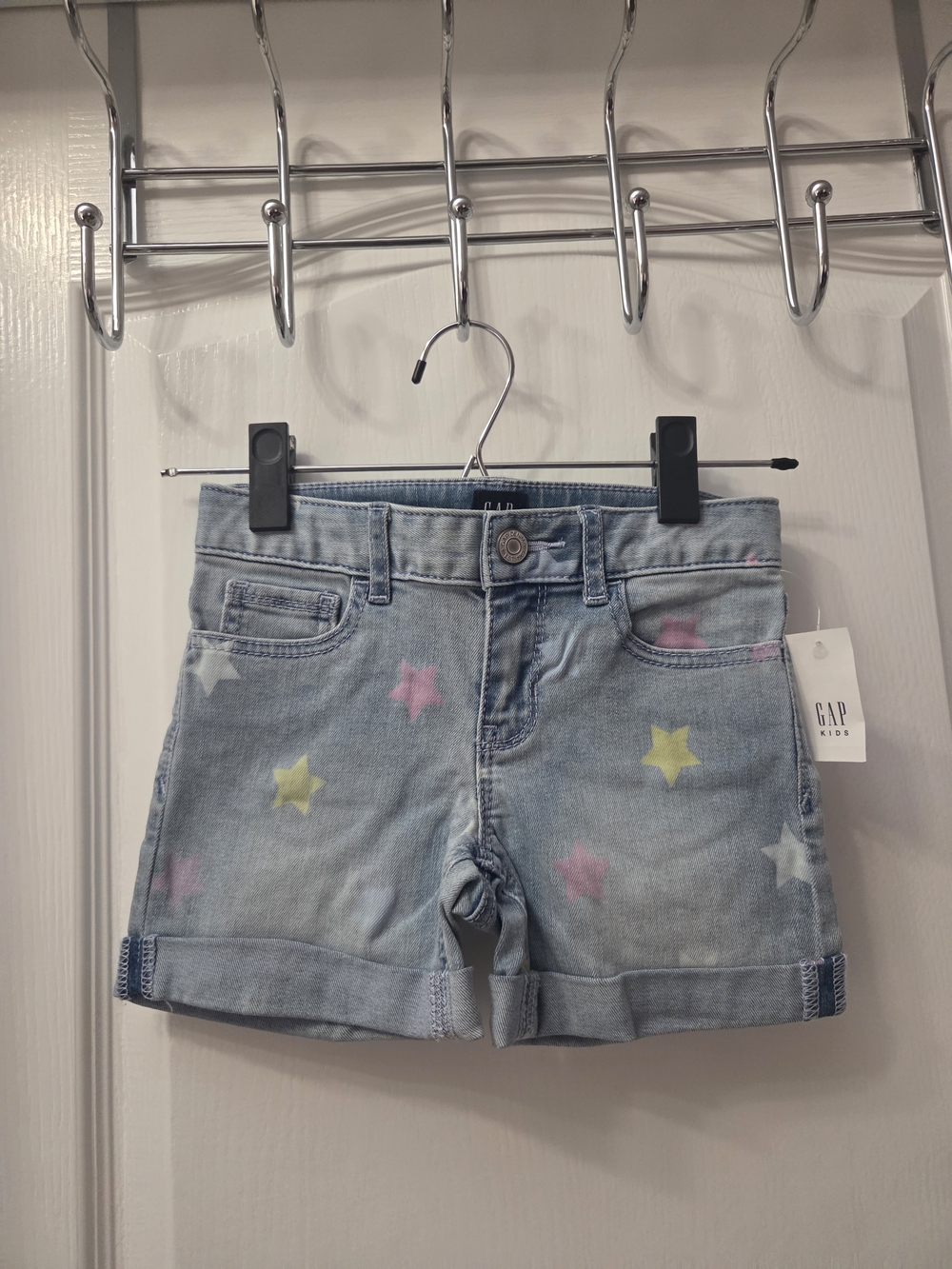 GAP Kids Light Wash Denim Shorts with Pastel Star Print